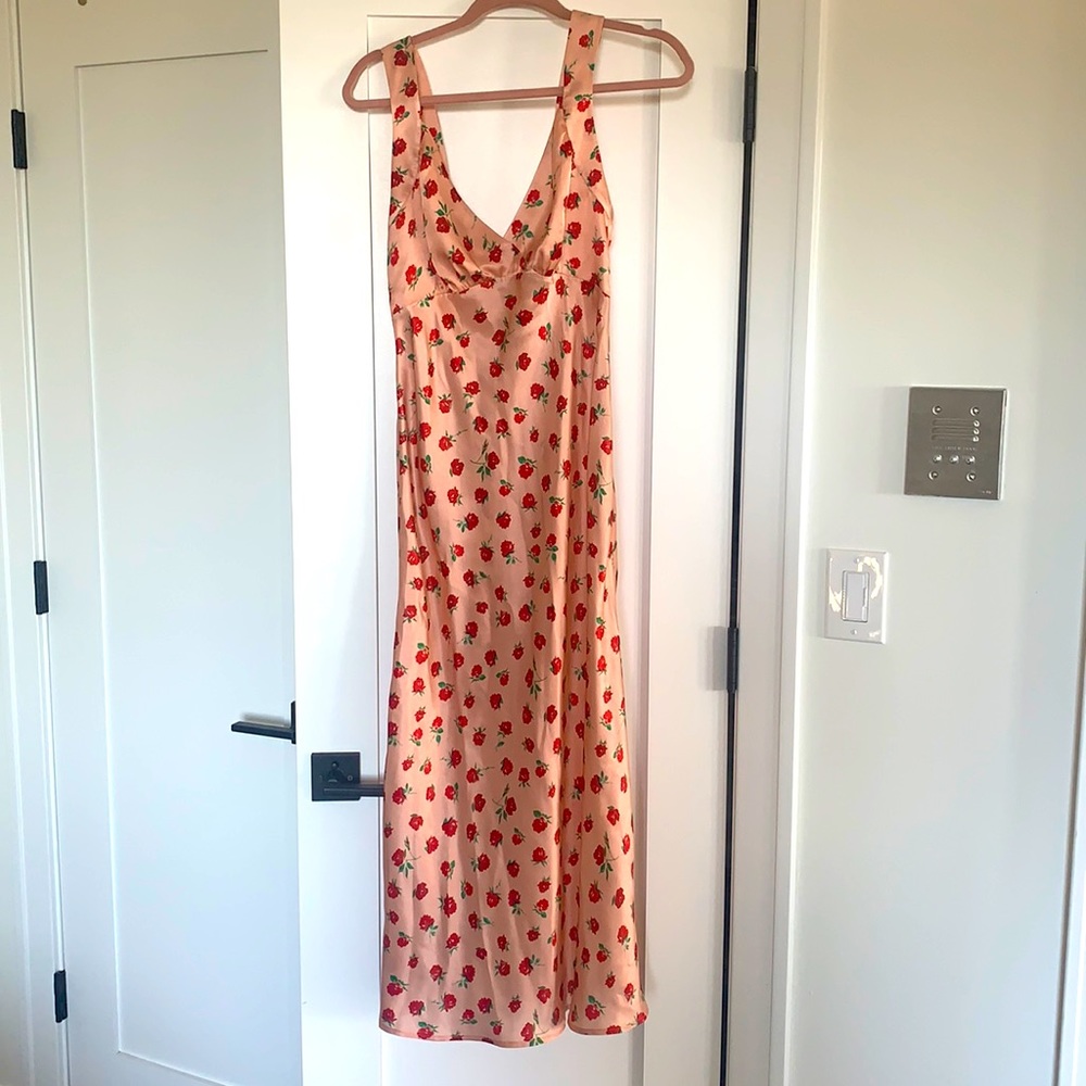 Rixo Shantel Vintage Rose Silk Midi Dress